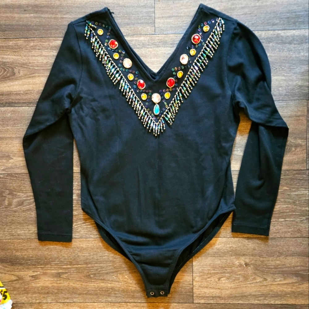 Extra editions vintage 1980's beaded long sleeve body suit